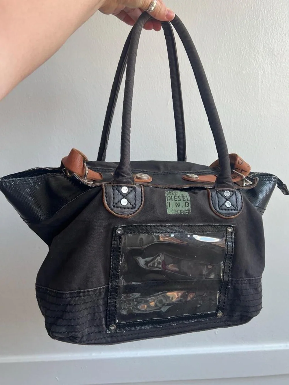 Diesel Black Canvas & Leather Tote Bag